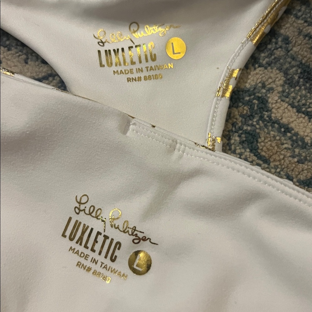 Lilly Pulitzer Luxletic Gold and White leggings and bra set LARGE - Picture 3 of 5